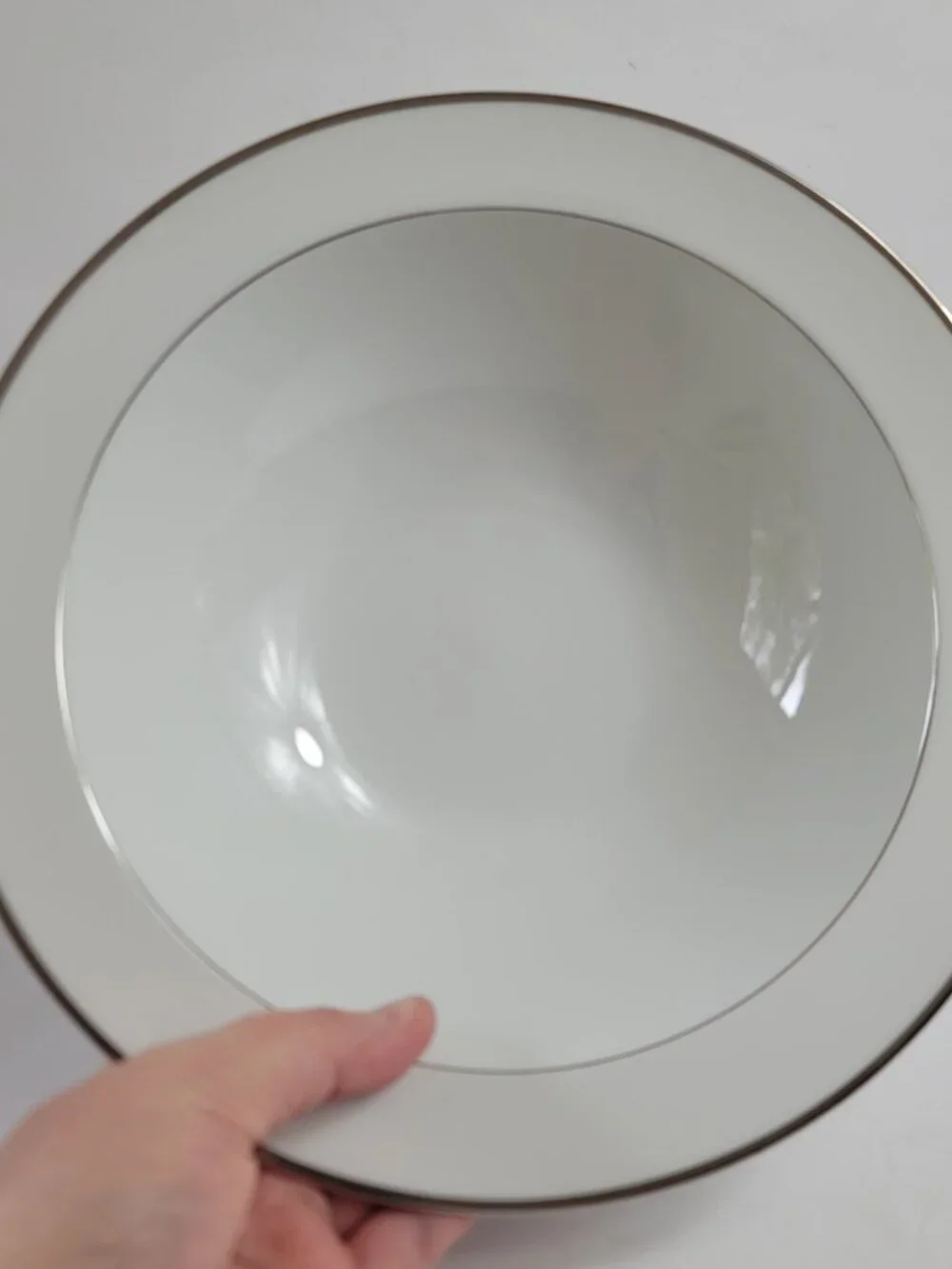 Style House Fine China Wedding Band Serving Bowl White Platinum Ring & Trim